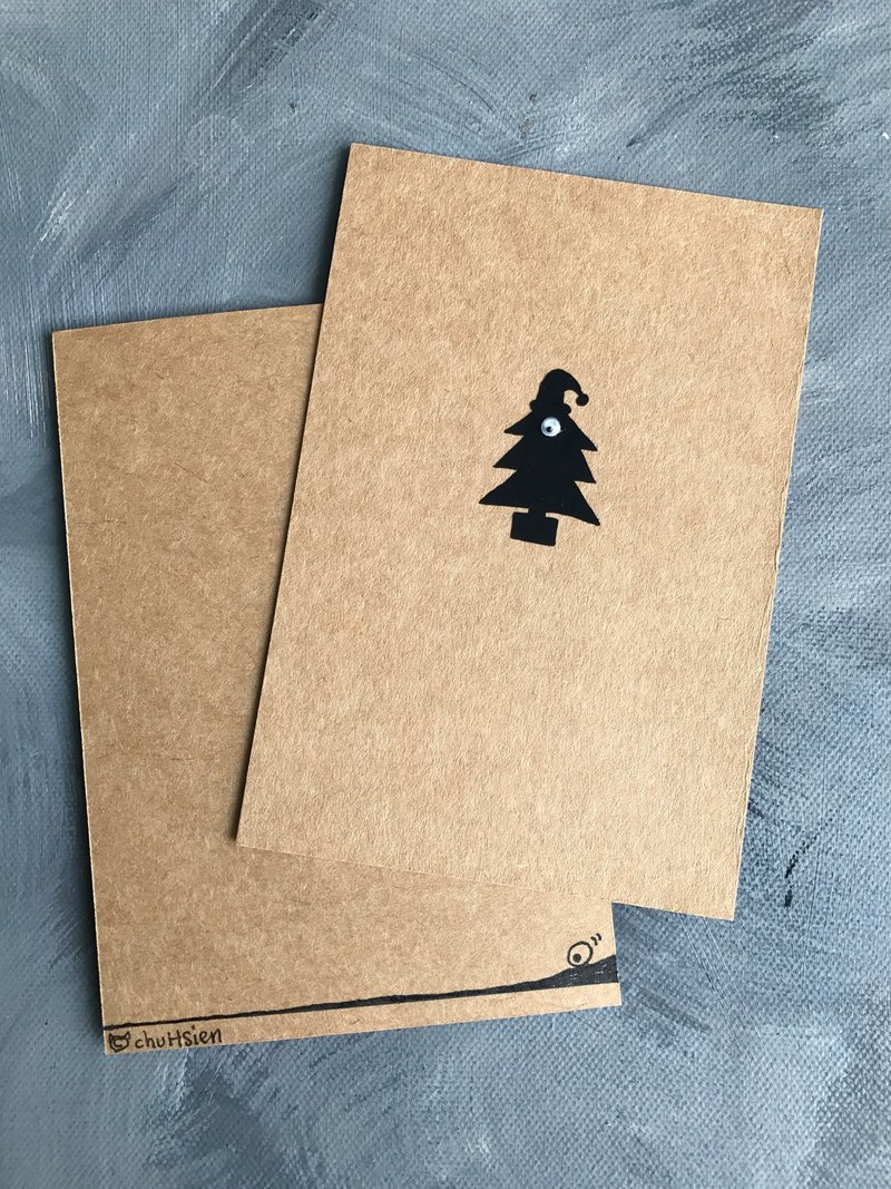 眼睛 卡其色 手绘 手工卡片—独眼圣诞树帽、独眼圣诞树袜/组 - 卡片/明信片 - 纸 咖啡色