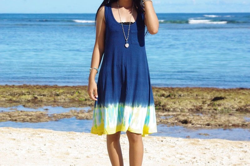 Tie Dye flare tank top dress <navy green yellow> - 洋装/连衣裙 - 其他材质 蓝色