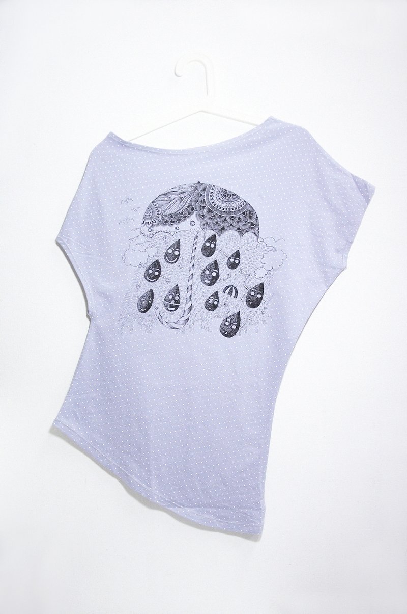 个性不规则斜肩T-雨季的庆典(蓝紫点点) - 女装上衣 - 其他材质 紫色