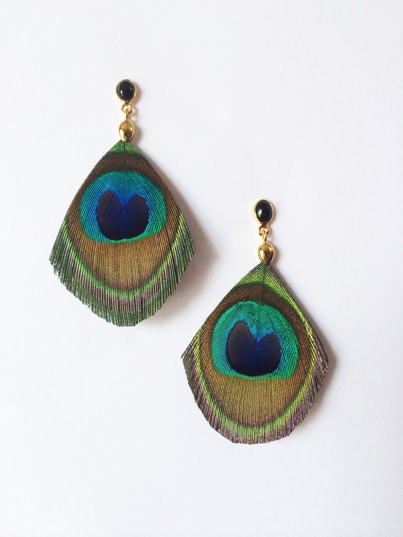 孔雀毛耳环 - 耳环/耳夹 - 其他材质 
