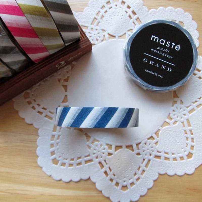 maste Masking Tape 和纸胶带【斜条纹-海军蓝 (MSG-MKT21-NV)】 - 纸胶带 - 纸 蓝色