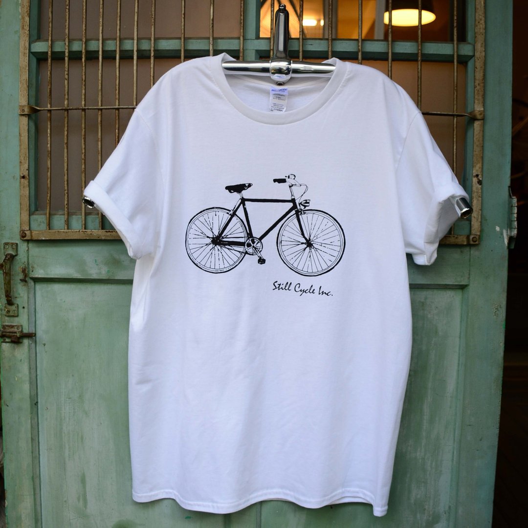 STILL CYCLE-手绘复古钢管车纯棉筒T - 男装上衣/T 恤 - 棉 白色