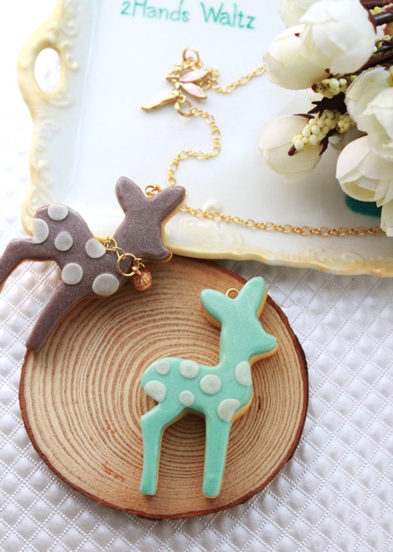 森林系小鹿游踪长项链 - 长链 - 粘土 咖啡色