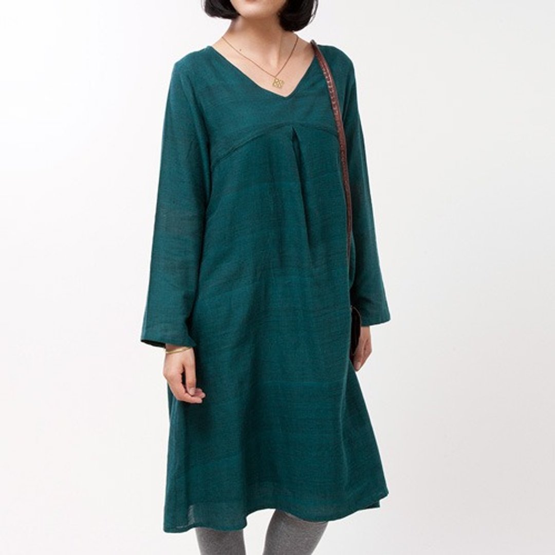 地球树fair trade-“2015新装服饰”- 手织布＿薄绵纱 _v领洋装 (仅剩浅绿色)限量发售 - 洋装/连衣裙 - 棉 