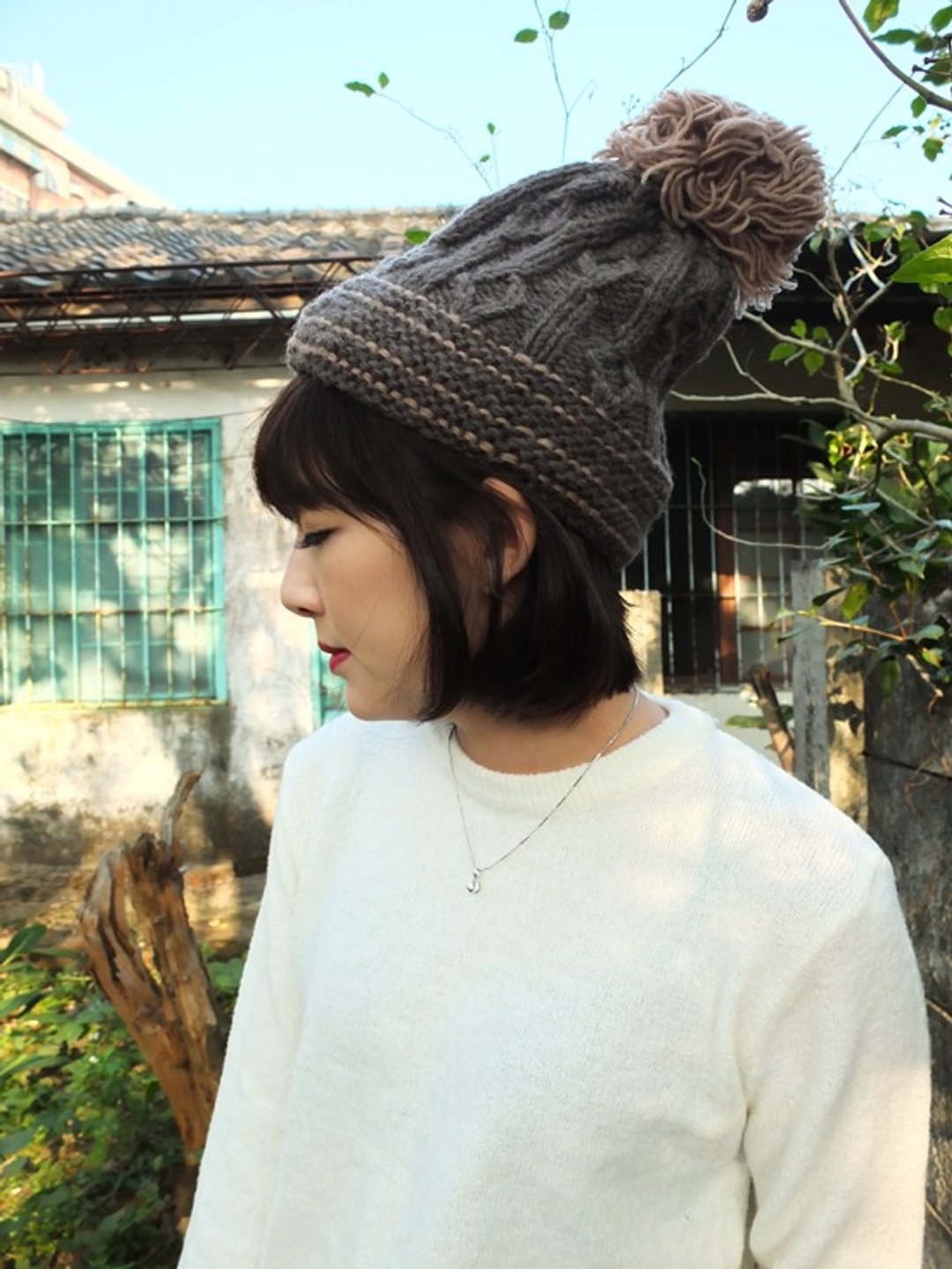 纯羊毛手编毛帽Hand-made in Nepal（立体图纹-咖啡） - 帽子 - 其他材质 咖啡色