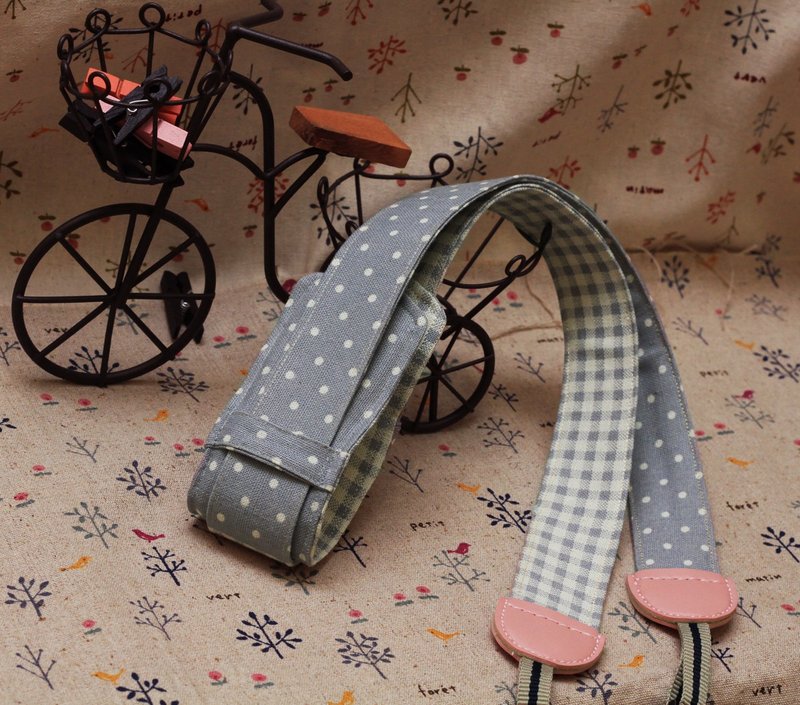 双面色 浅紫 格子&点点 相机带 刺绣 相机背带(+减压背带款) 可订制 - 其他 - 棉．麻 紫色