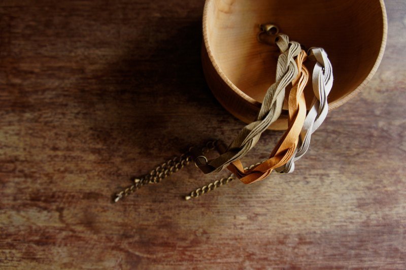 双股螺旋 流转原色手链  可订制颜色（水泥灰 x 亮橘褐 x 军绿色）Double Spiral Bracelets -Thin（编织款/黄铜色/中性） - 手链/手环 - 防水材质 咖啡色