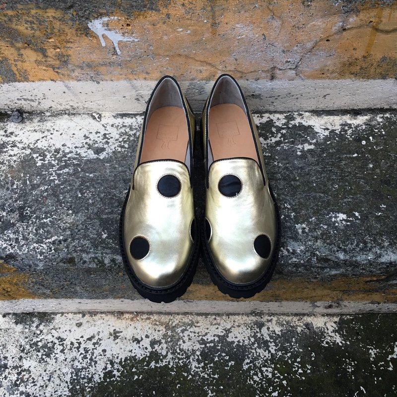 画儿#977 ||我说草煎啊 黑点金牛皮 厚底鞋|| - 女款牛津鞋/乐福鞋 - 真皮 金色