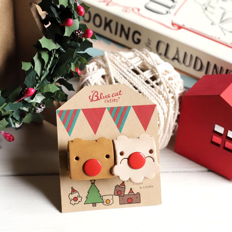 圣诞礼物/圣诞节交换礼物 Xmas Tinny 真皮革集线器 圣诞老人麋鹿 - 卷线器/电线收纳 - 真皮 咖啡色