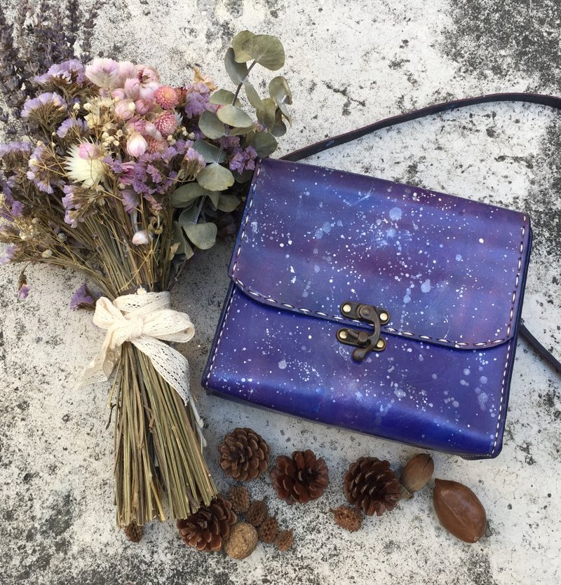 植鞣牛革真皮古典手工包 - 星空 - 侧背包/斜挎包 - 真皮 紫色