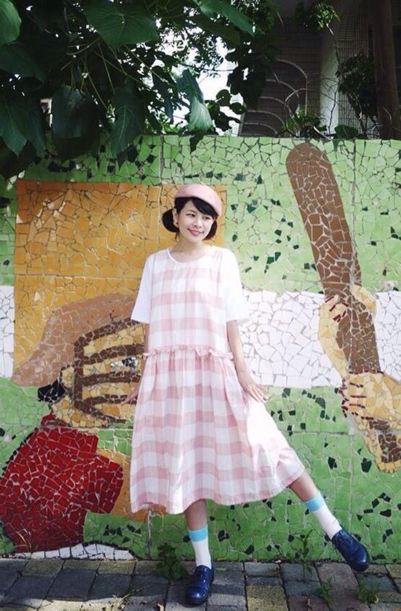 最后一件 乡村粉线经典背心洋装 - 洋装/连衣裙 - 其他材质 白色