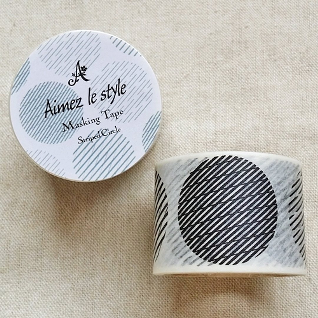 Aimez le style 宽版和纸胶带 (02914 斜纹圆形) - 纸胶带 - 纸 黑色