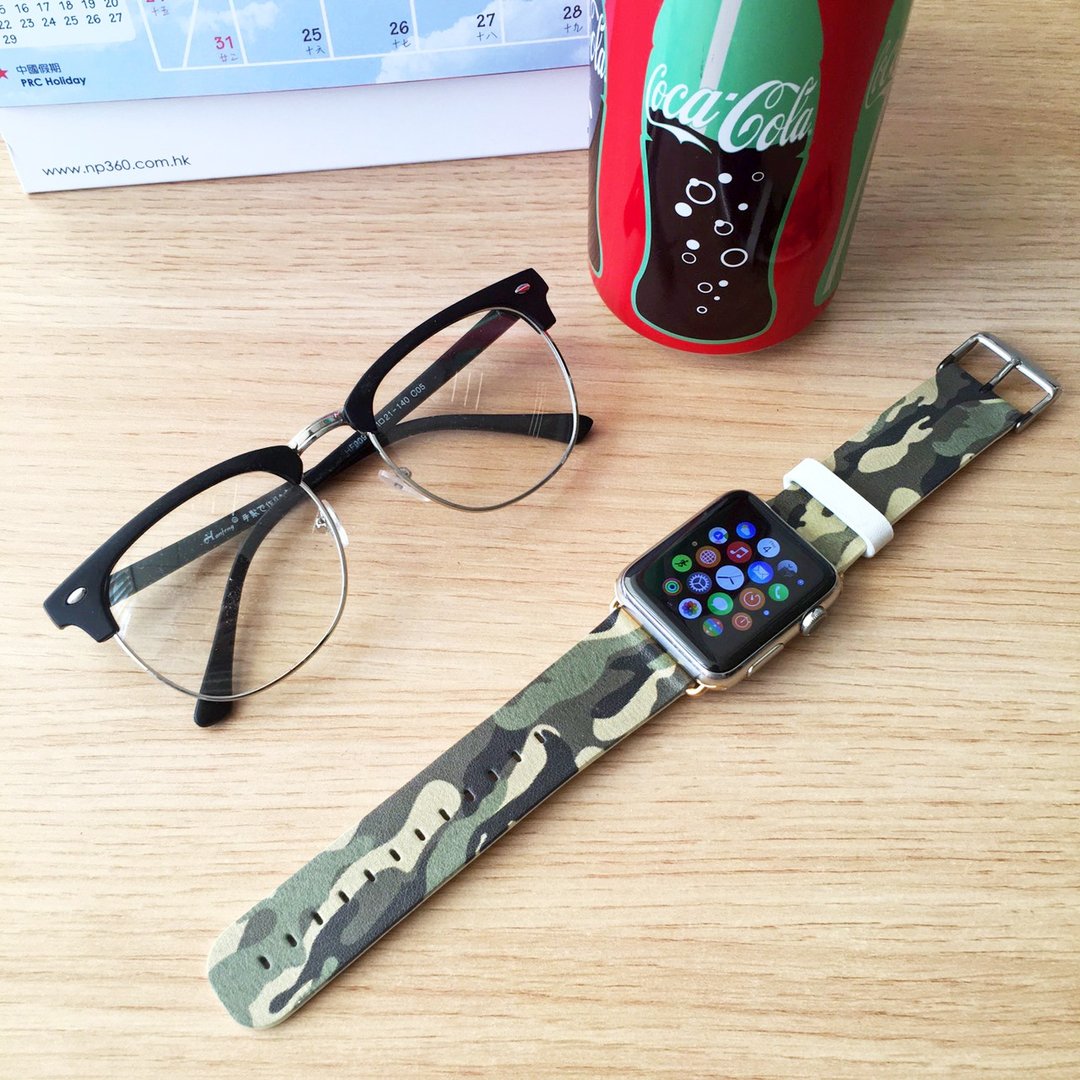 Apple Watch Series 1  , Series 2, Series 3 - Apple Watch 真皮手表带，适用于Apple Watch 及 Apple Watch Sport - Freshion 香港原创设计师品牌 - 叶绿迷彩图案 51 - 表带 - 真皮 