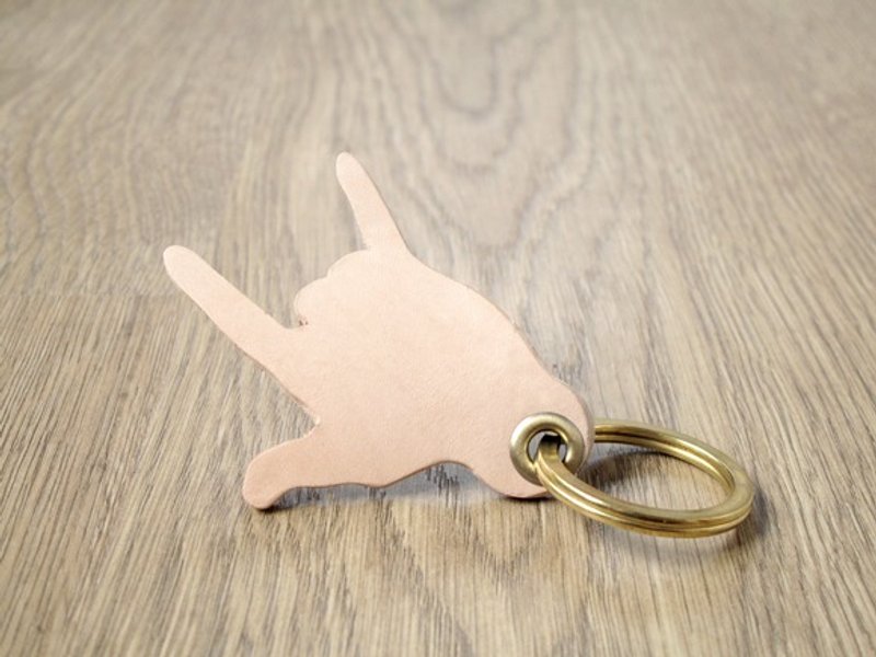 吉他Pick皮套.钥匙圈, 摇滚之手 x pick up PICKS 皮革+黄铜钥匙圈, 摇滚精神无休止在心中呼唤着 (原色) - 钥匙链/钥匙包 - 真皮 咖啡色