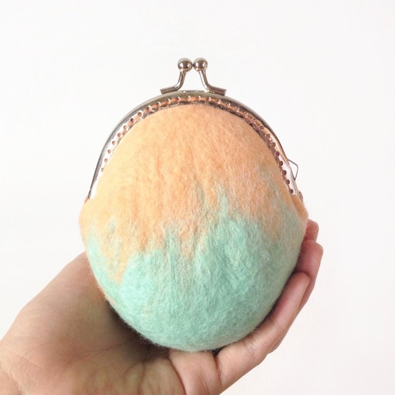 水果系列羊毛钱包 羊毛毡口金包 Felting Wallet - 哈密瓜 Cantaloupe - 零钱包 - 羊毛 绿色