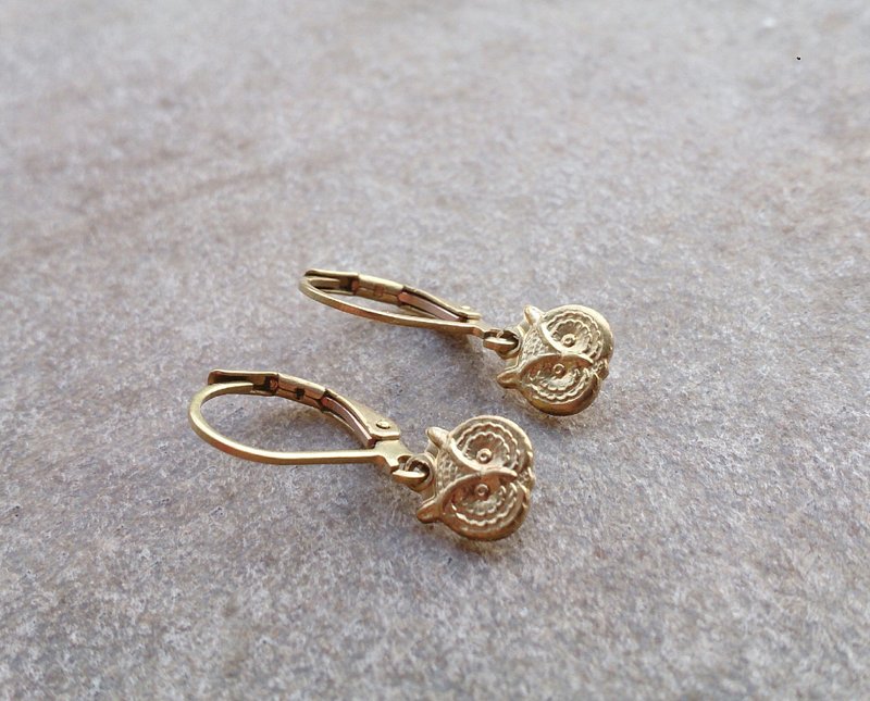 袖珍猫头鹰耳环 - 耳环/耳夹 - 宝石 黄色