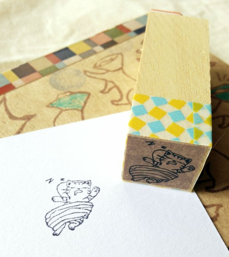 印章-睡觉猫手帐章 - 印章/印台 - 木头 卡其色