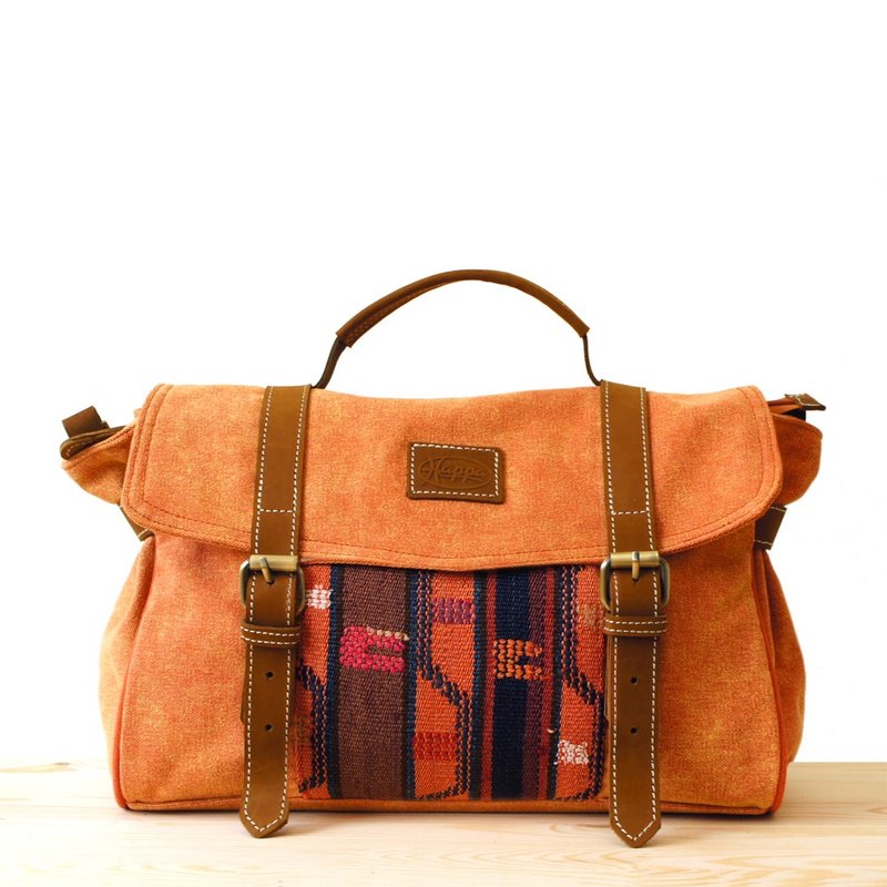 [Happa]手提/斜背两用邮差包-基里姆手工编结款 (Rust 铁锈橘) - 手拿包 - 其他材质 橘色