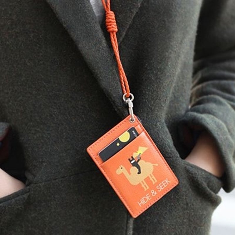 Dessin x JSTORY-忍者兔颈挂皮革票卡夹(附背带)-Orange,JST15249 - 证件套/卡套 - 真皮 橘色