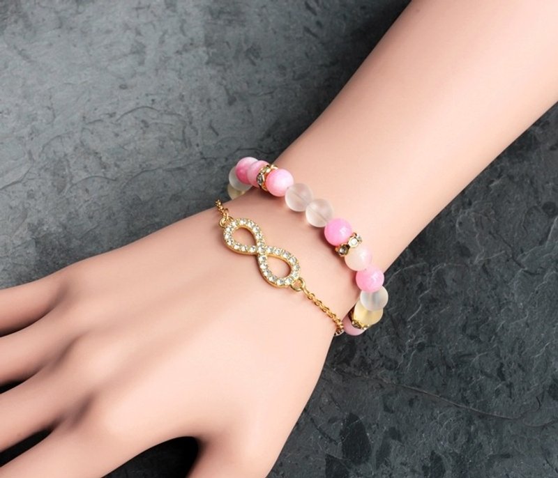 无限 爱情守护者 粉玉髓双层手链 FitterHandmade 天然石手创 极简几何 个性化 圣诞节 情人节 生日礼物 纪念日 交换礼物 - 手链/手环 - 宝石 