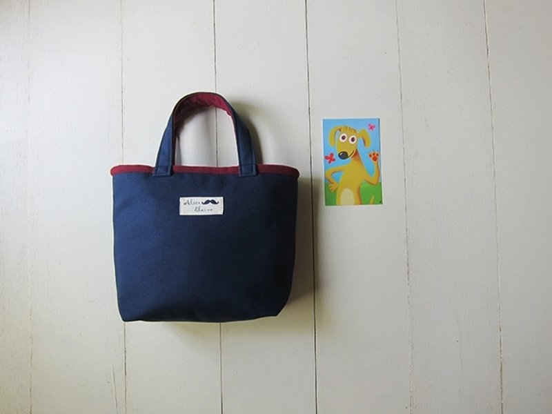 马卡龙系列-帆布小号托特包海军蓝+酒红(拉链开口款) - 手提包/手提袋 - 其他材质 多色