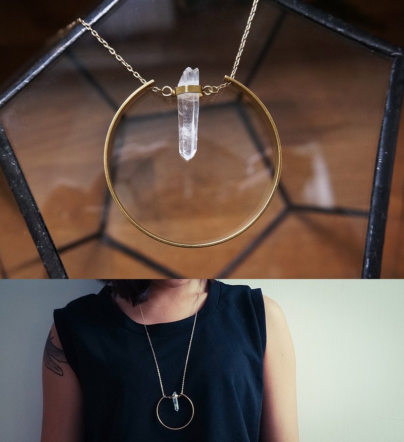 [worldsmellsdifferent handcraft lab] 手工白晶柱铜环个性长项链 天然石 水晶 手作 - 项链 - 纸 白色