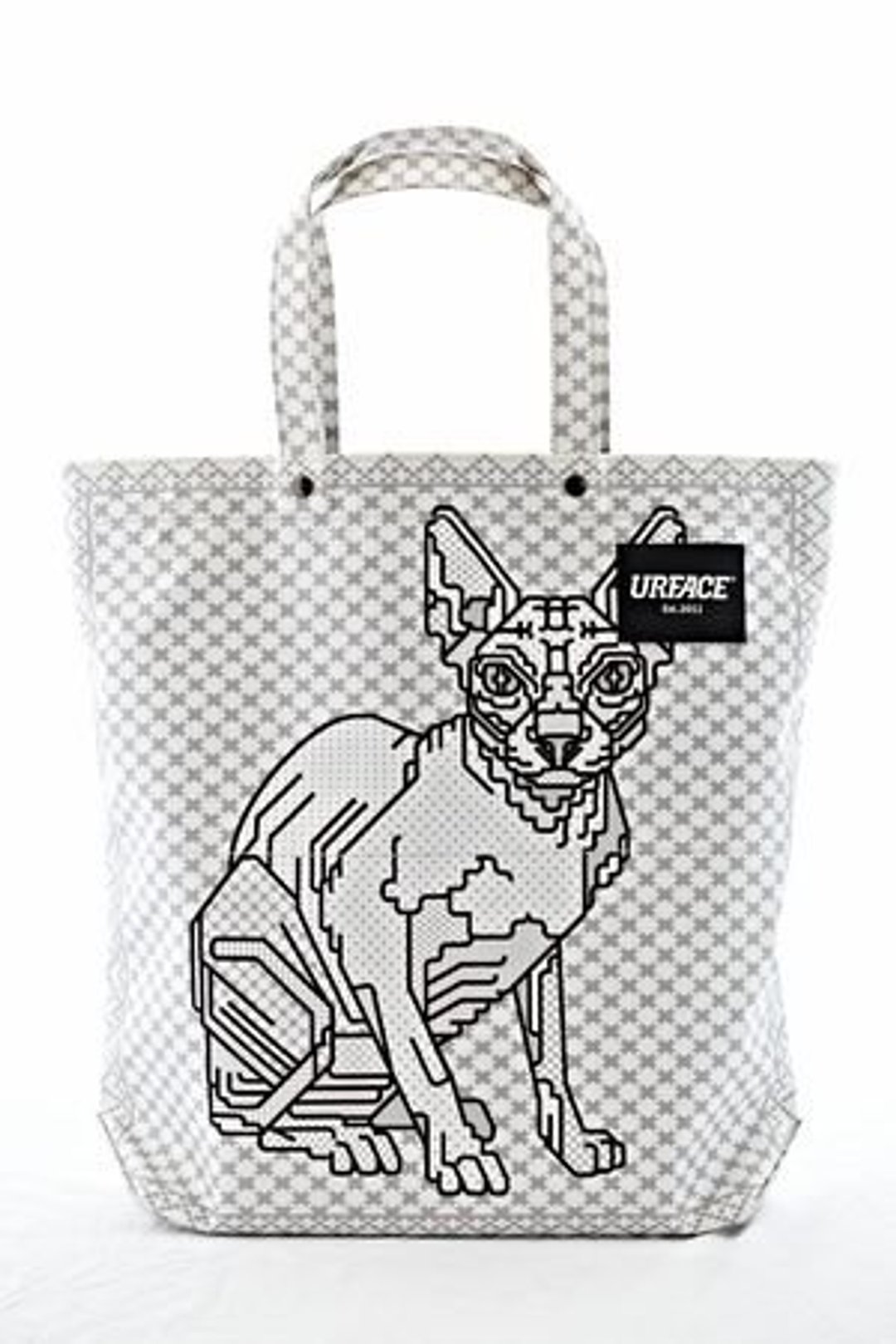【URFACE】Rukkit Artist Series / Sphynx无毛猫线条拼接Shopping Bag - 手提包/手提袋 - 防水材质 白色