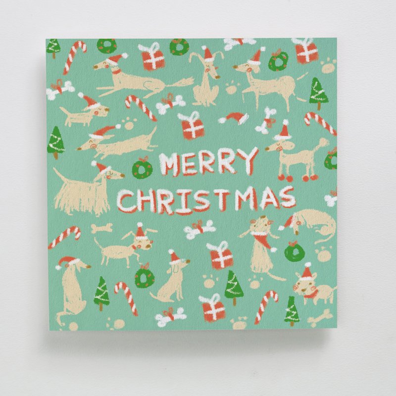 印傻子 圣诞卡 贺卡 - 汪汪圣诞夜 by Jubie Illustration - 卡片/明信片 - 纸 绿色