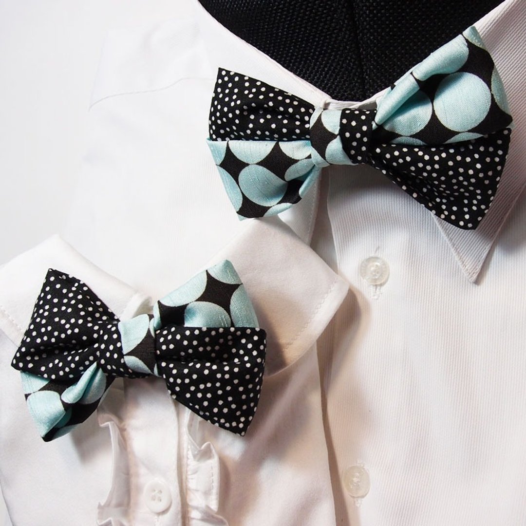 大小圆点双色交叉领结bow tie[大人&小孩領結] - 领带/领带夹 - 其他材质 蓝色