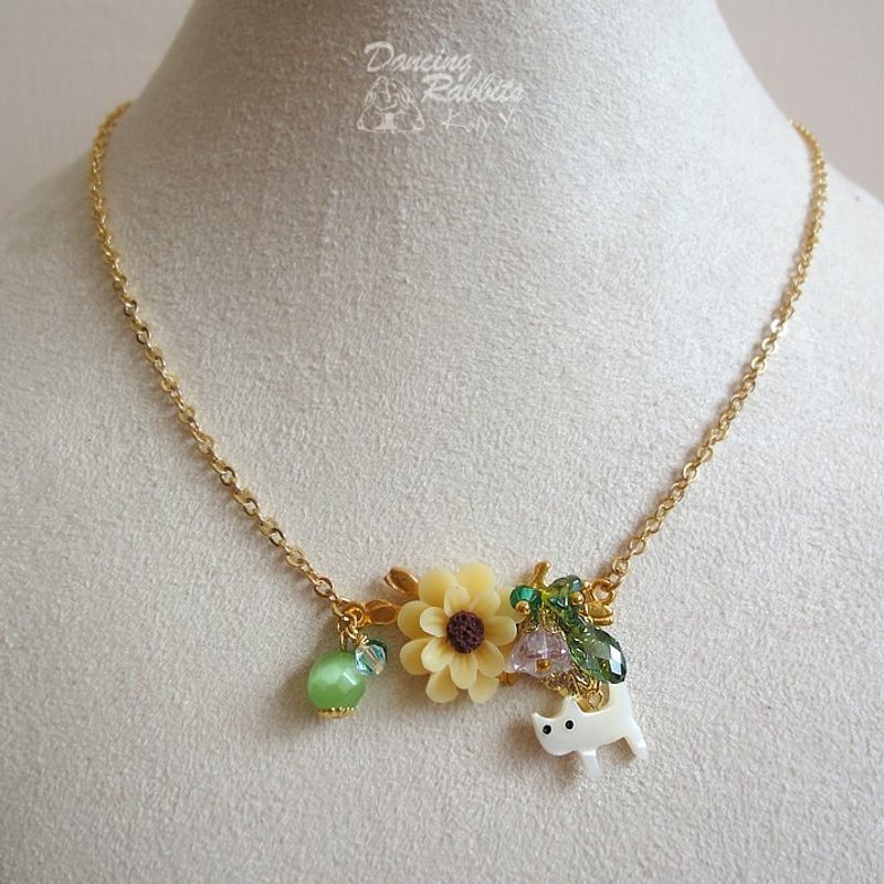 {KNL0052}※兔子跳舞※向日葵的夏天小猫中长链 - 项链 - 宝石 