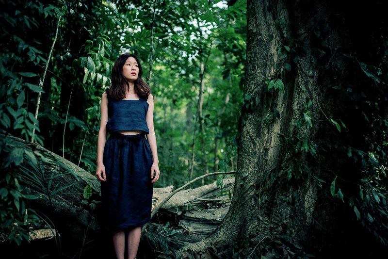 Athena 假两件荷叶洋装 - 洋装/连衣裙 - 棉．麻 蓝色