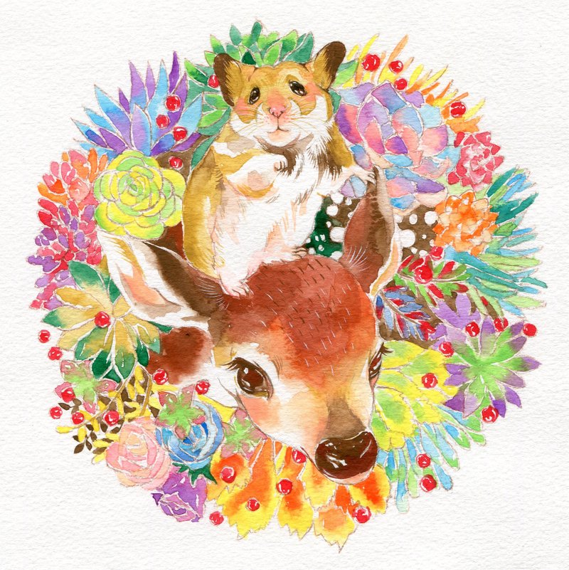 黄金鼠&小鹿款方形贺卡 - 卡片/明信片 - 纸 多色