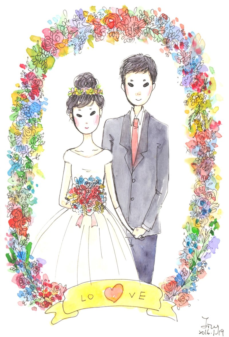 婚礼、情侣手绘插画❤Custom Portraits▸ 数位图档 - 喜帖 - 其他材质 红色