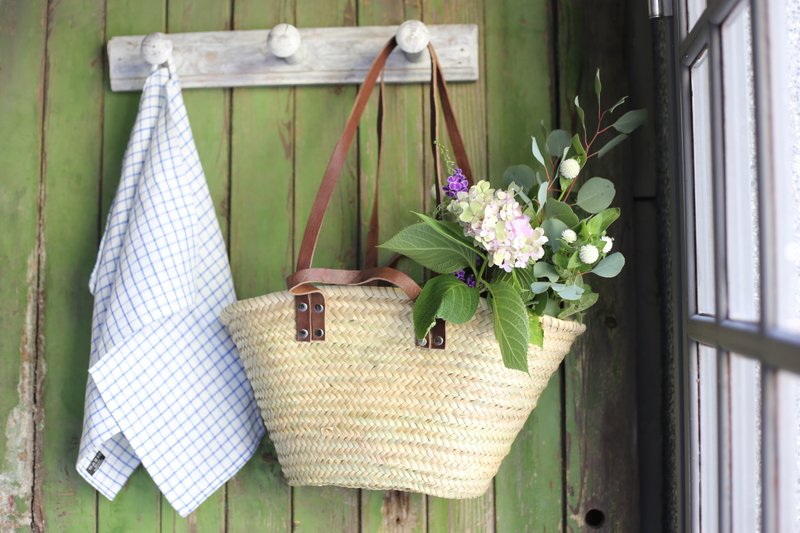 法式藤篮-深色牛皮两用款S号 - 侧背包/斜挎包 - 植物．花 