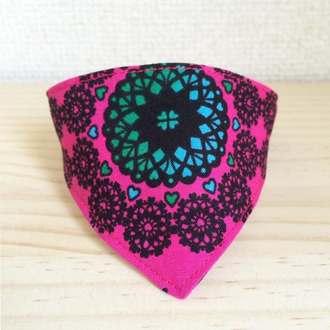 Cat for bandana-style collar / lace pattern Black × Blue (from kitten to adult cats) - 衣/帽 - 棉 