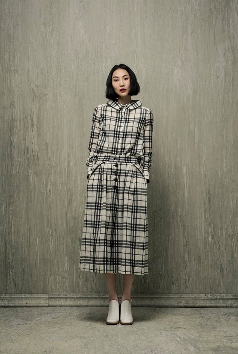 格子打折宽裤(灰白) - 女装长裤 - 其他材质 多色