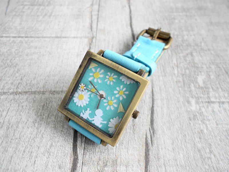 花花世界 纸雕艺术 手工表 - 女表 - 真皮 蓝色