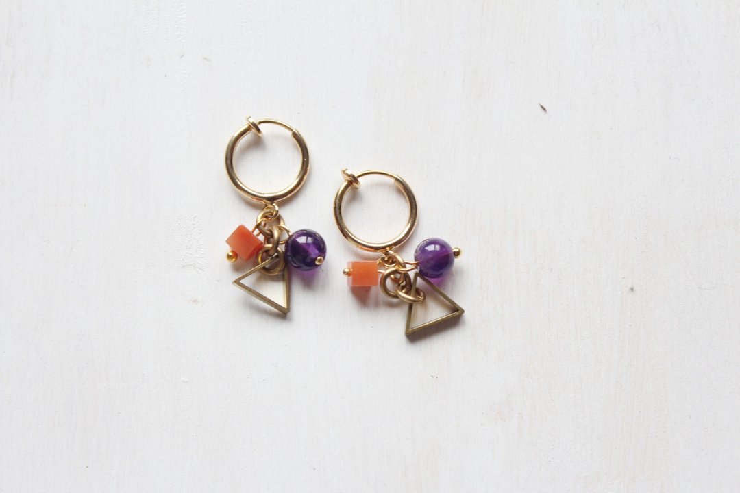 祖母绿.了 | Candy Earrings．紫水晶/橘东菱耳环 | - 耳环/耳夹 - 宝石 紫色