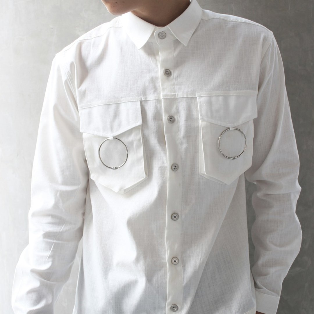 'Brooklyn' Double Moon Shirt (White) - 男装衬衫 - 棉 白色