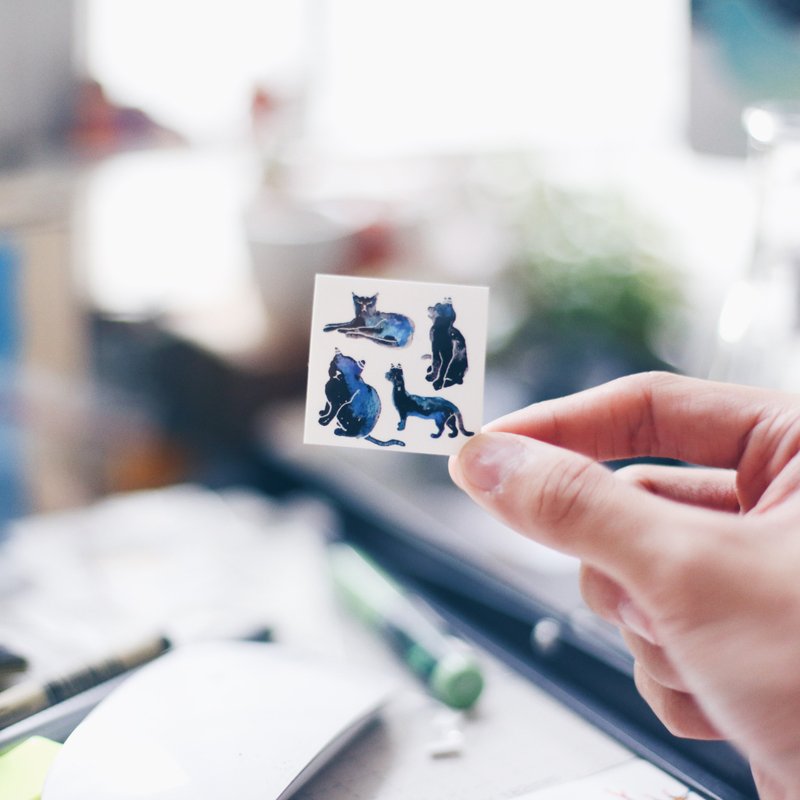 纹身贴纸 TSK-009 黑猫 A - 纹身贴 - 防水材质 蓝色