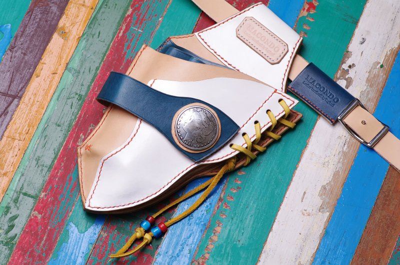 手染印地安植物鞣手缝剪刀包(含腰间固定带) - 化妆包/杂物包 - 真皮 蓝色