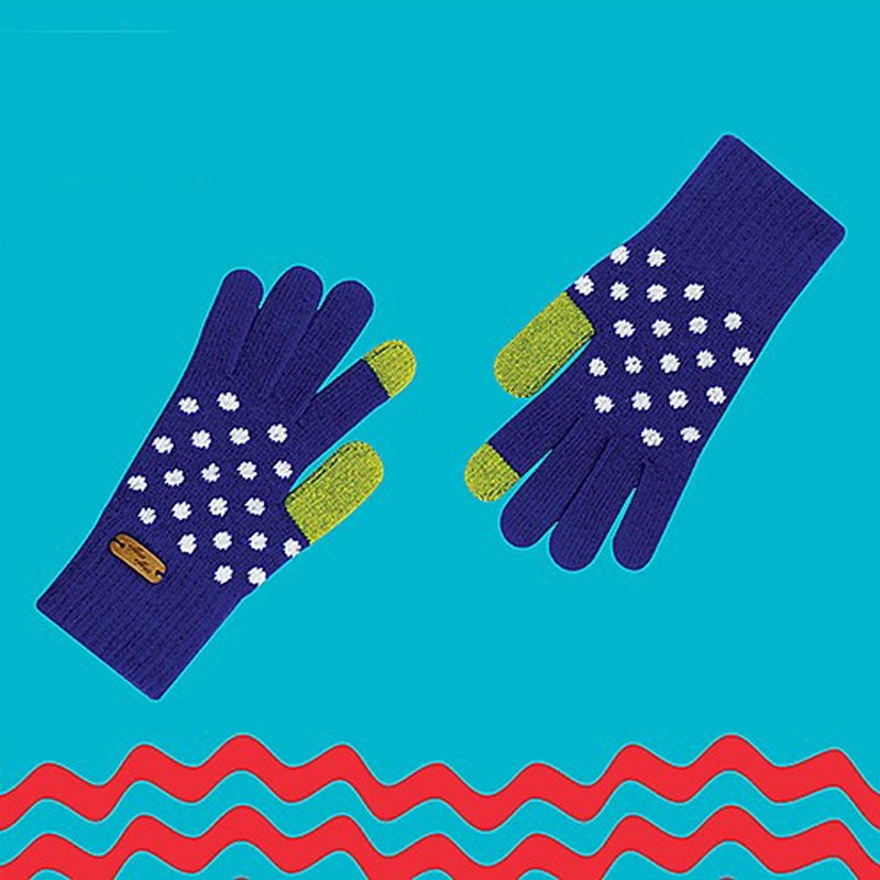 女孩寓所 :: 羊毛触控手套-蓝点点 - 手套 - 羊毛 蓝色
