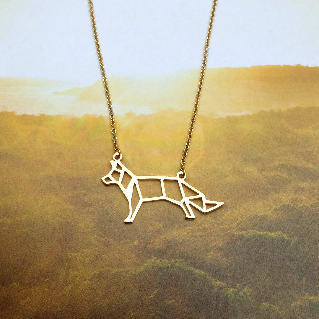 Origami Fox Necklace, Animal Necklace, Gift for her, Gold Plated Brass - 项链 - 铜/黄铜 金色