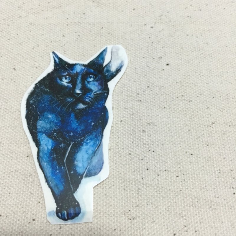 星空猫咪 纹身贴纸 (Galaxy Cat Tattoo Sticker) - 纹身贴 - 防水材质 蓝色