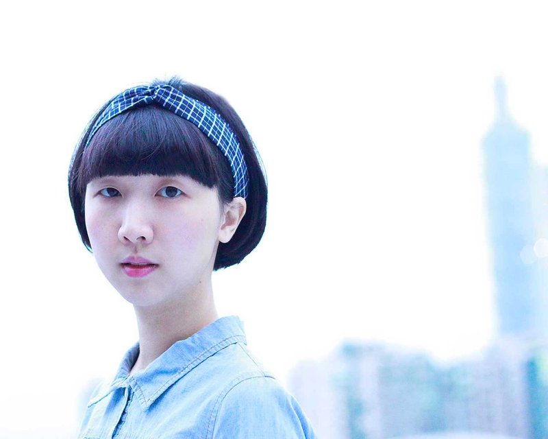 松紧交叉发带--格子黑 - 发饰 - 棉．麻 黑色