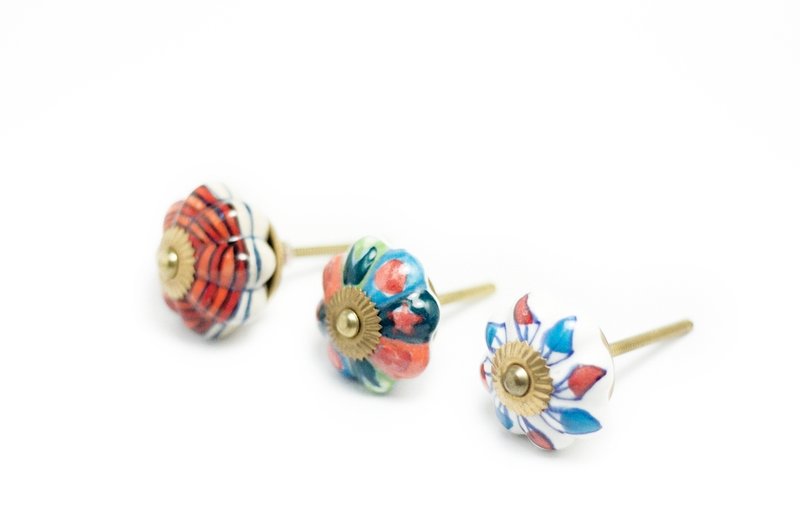复古手绘陶瓷手把 门把-花型 ( 仅剩红橘花一件 ) - 花瓶/陶器 - 其他材质 多色