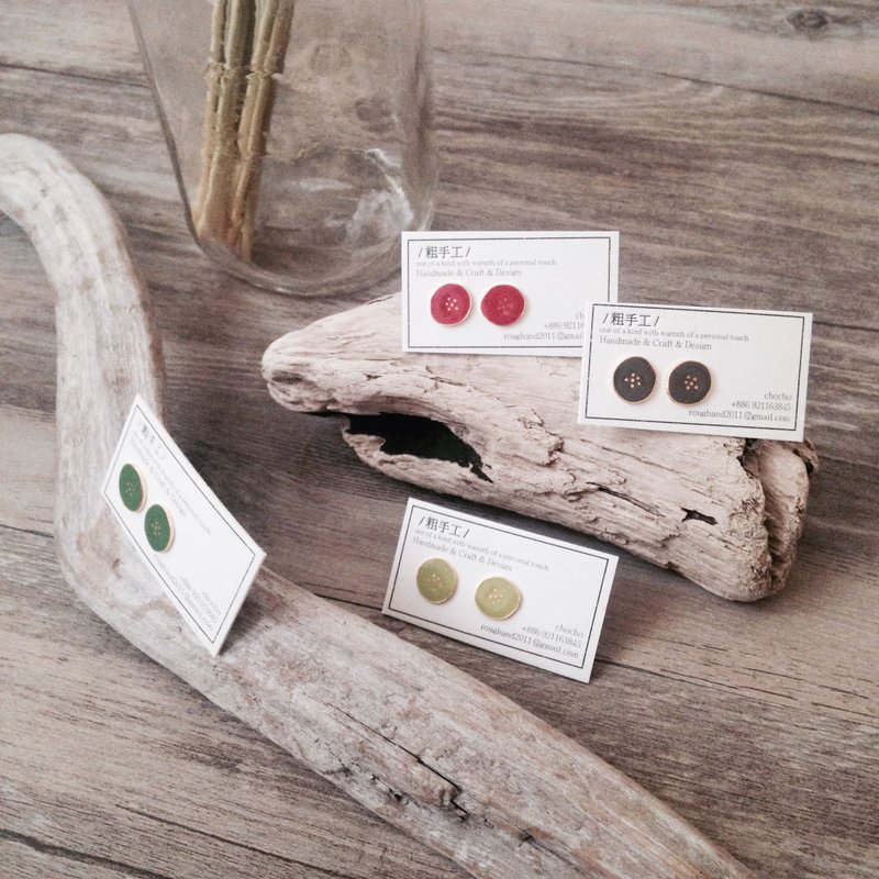 Little Choom x Little OH! 小圆花手工耳环（耳针/一对） - 耳环/耳夹 - 珐琅 