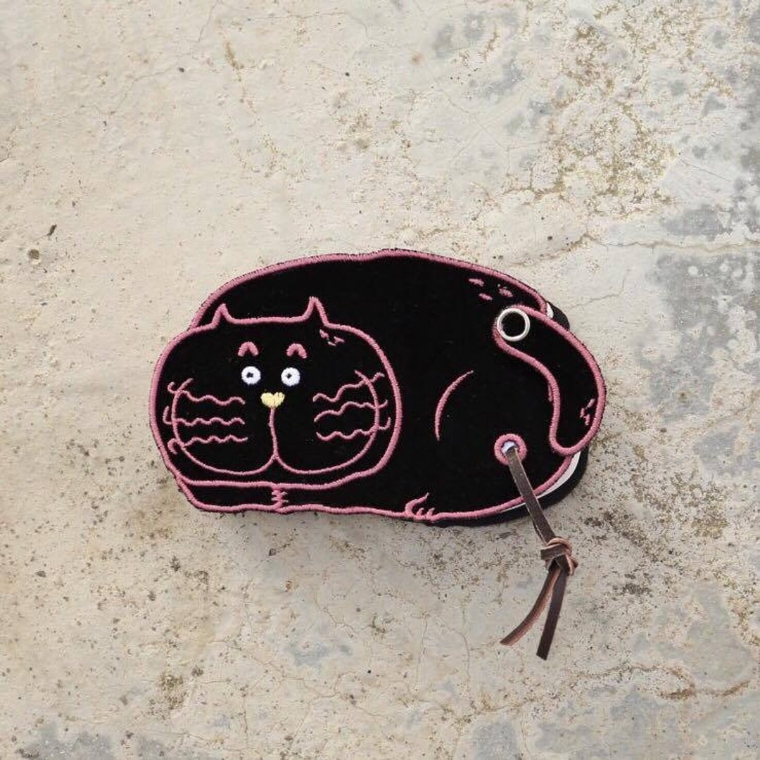 吉普猫   刺绣  便条本 笔记本  附束口袋 - 笔记本/手帐 - 绣线 黑色