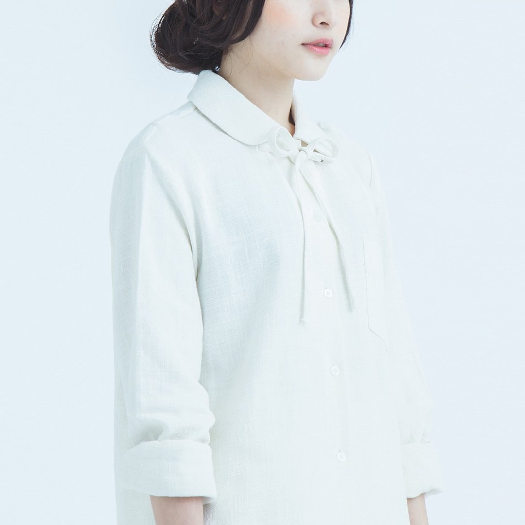 棉麻娃娃领衬衫 (附可拆除领带) - 女装衬衫 - 棉 白色