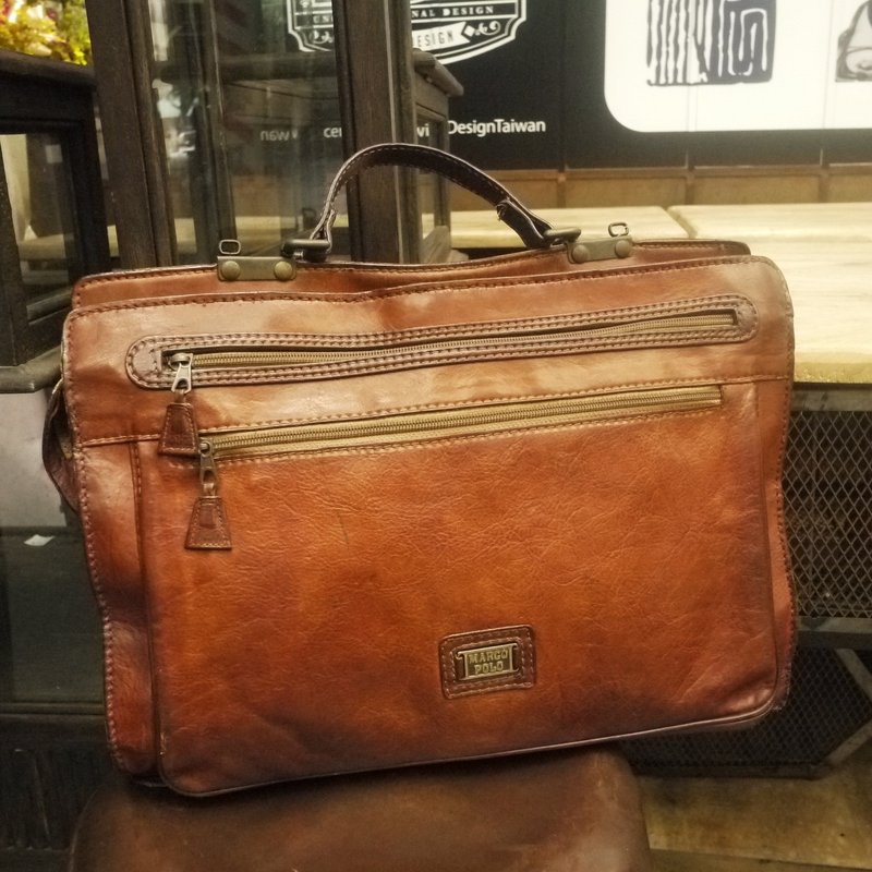 夕卡 Shika // Vintage bag 经典品牌 MARCO POLO 经典手提式公事包 意大利顶级手工皮件 {A3-108} - 公文包/医生包 - 真皮 咖啡色